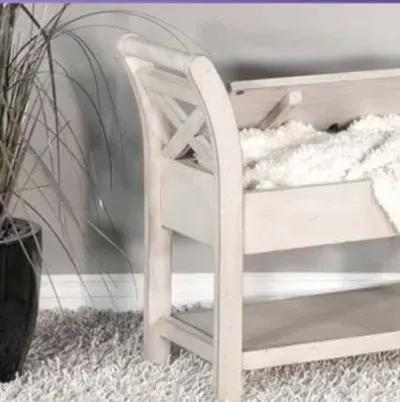 Sunny Designs Bayside Marble White Accent Bench with Storage