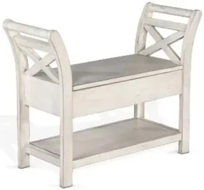 Sunny Designs Bayside Marble White Accent Bench with Storage