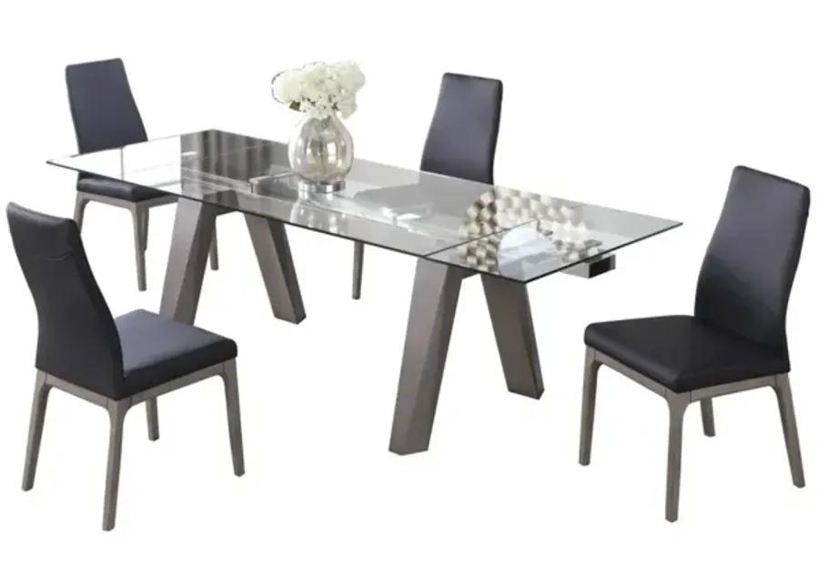 ESTHER GREY/BLACK MODERN DINING SET WITH EXTENDABLE GLASS TABLE & 2-TONE CHAIRS