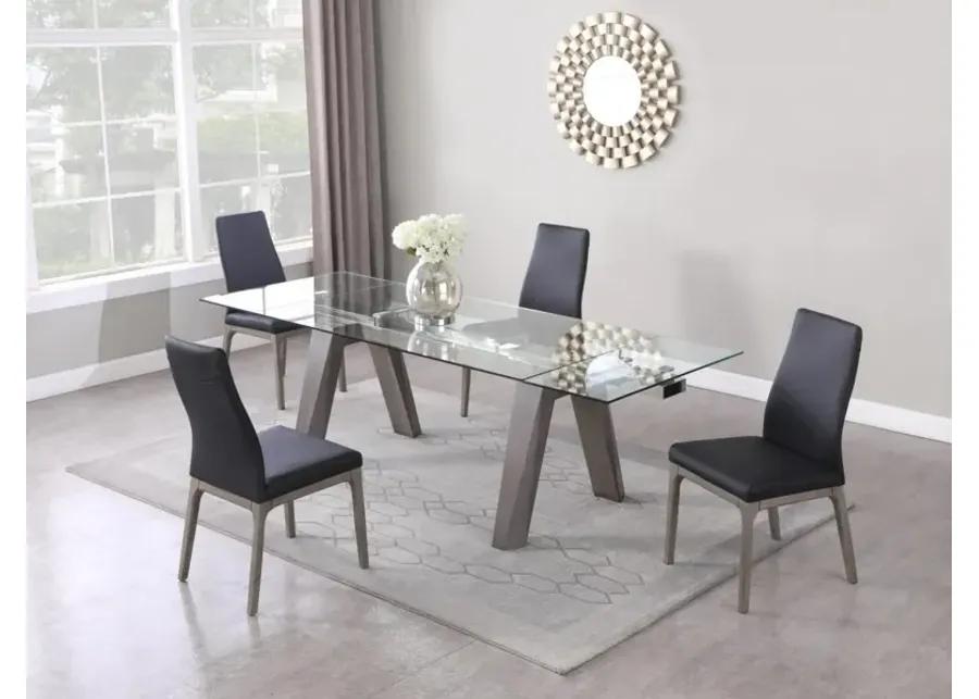 ESTHER GREY/BLACK MODERN DINING SET WITH EXTENDABLE GLASS TABLE & 2-TONE CHAIRS