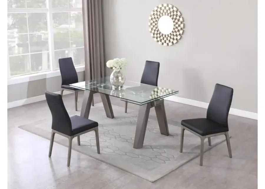 ESTHER GREY/BLACK MODERN DINING SET WITH EXTENDABLE GLASS TABLE & 2-TONE CHAIRS