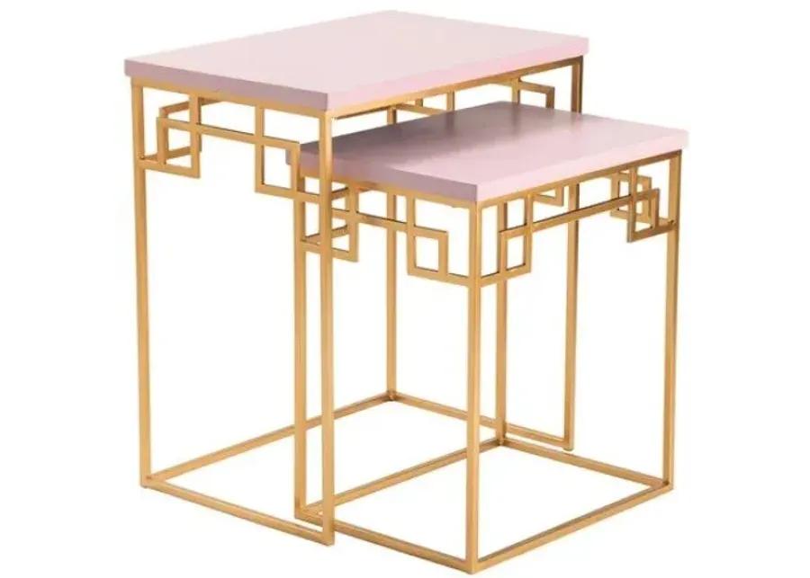 ROSLYN 2-PIECE GOLD/PINK NESTING TABLE SET