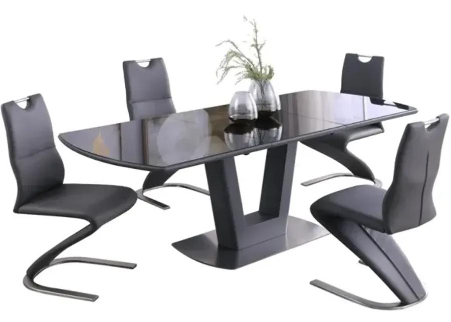 SURI CONTEMPORARY DINING SET WITH EXTENDABLE GLASS TABLE & Z-SHAPED CHAIRS