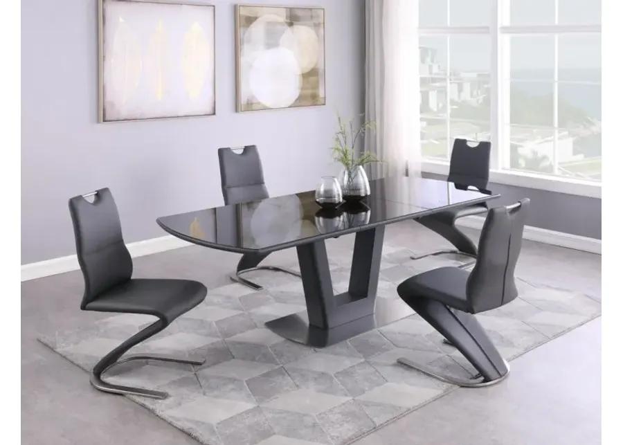 SURI CONTEMPORARY DINING SET WITH EXTENDABLE GLASS TABLE & Z-SHAPED CHAIRS