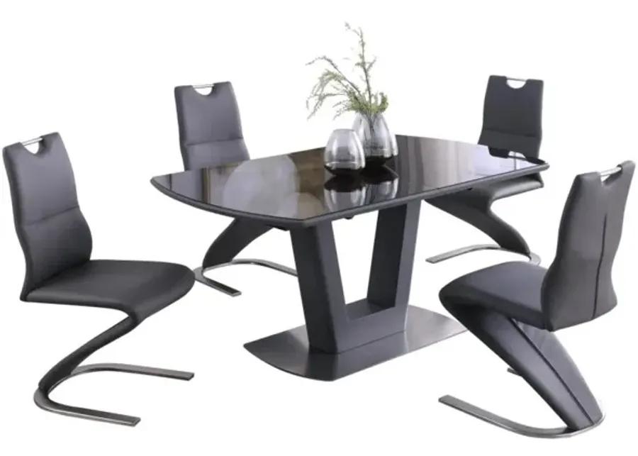 SURI CONTEMPORARY DINING SET WITH EXTENDABLE GLASS TABLE & Z-SHAPED CHAIRS