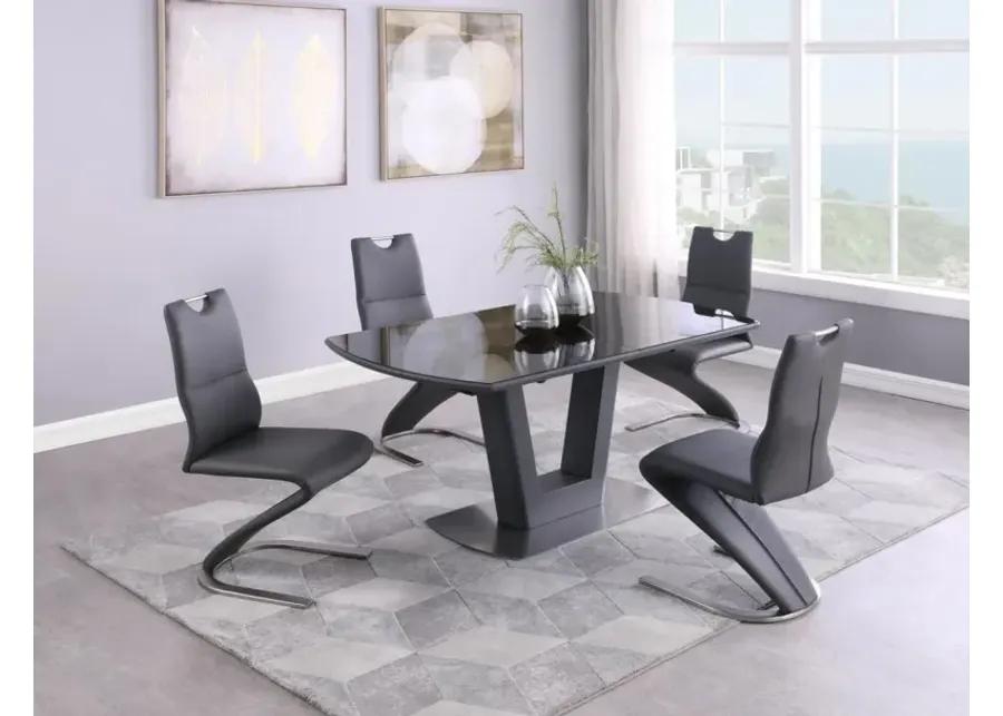 SURI CONTEMPORARY DINING SET WITH EXTENDABLE GLASS TABLE & Z-SHAPED CHAIRS