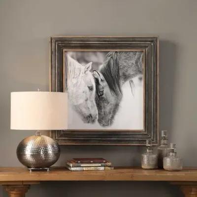 BLACK/WHITE HORSES FRAMED PRINT