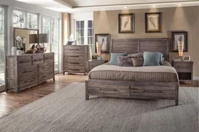 American Woodcrafters Aurora Queen Sleigh Bed with Storage Footboard in Weathered Grey