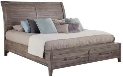 American Woodcrafters Aurora Queen Sleigh Bed with Storage Footboard in Weathered Grey