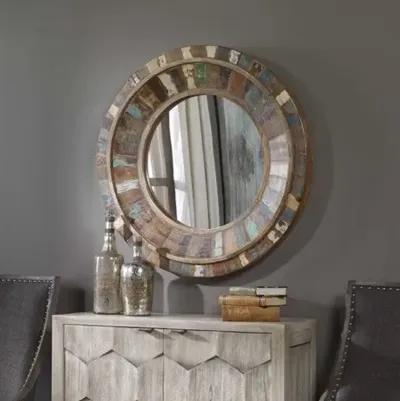 JEREMIAH ROUND WOOD MIRROR