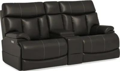 Flexsteel Clive Black Power Reclining Loveseat with Console & Power Headrests & Lumbar