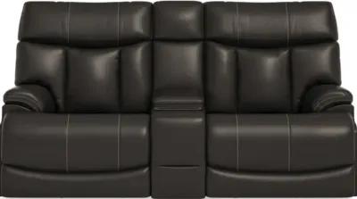 Flexsteel Clive Black Power Reclining Loveseat with Console & Power Headrests & Lumbar