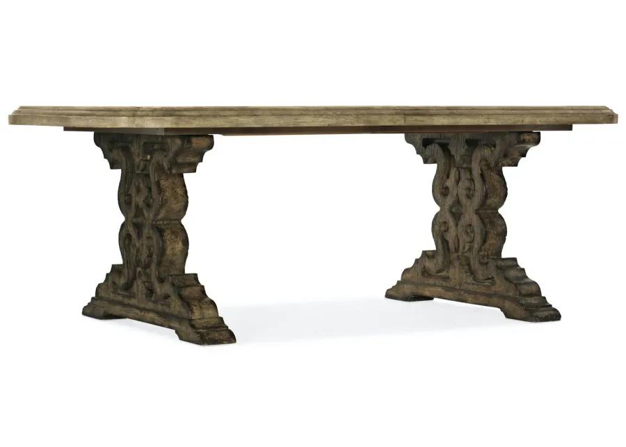 LA GRANGE LE VIEUX 86 INCH DOUBLE PEDESTAL TABLE WITH TWO 18 INCH LEAVES