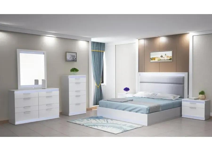 MOSCOW MODERN UPHOLSTERED GLOSS WHITE KING BED WITH LED LIGHTS