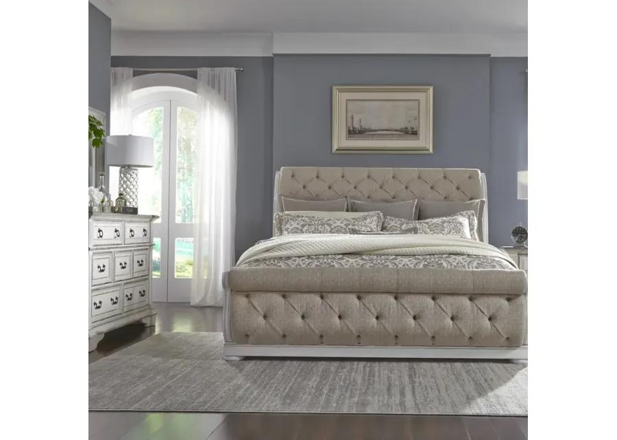 QUEEN UPHOLSTERED SLEIGH BED DRESSER & MIRROR - ABBEY PARK