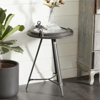 UMA Home Decor Black Metal Compass Accent Table with Clock & Clear Glass Top