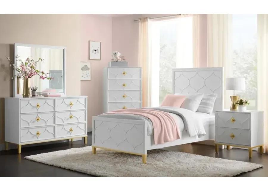 KIDS/TEENS EMMA 5-DRAWER LINGERIE CHEST IN WHITE & GOLD