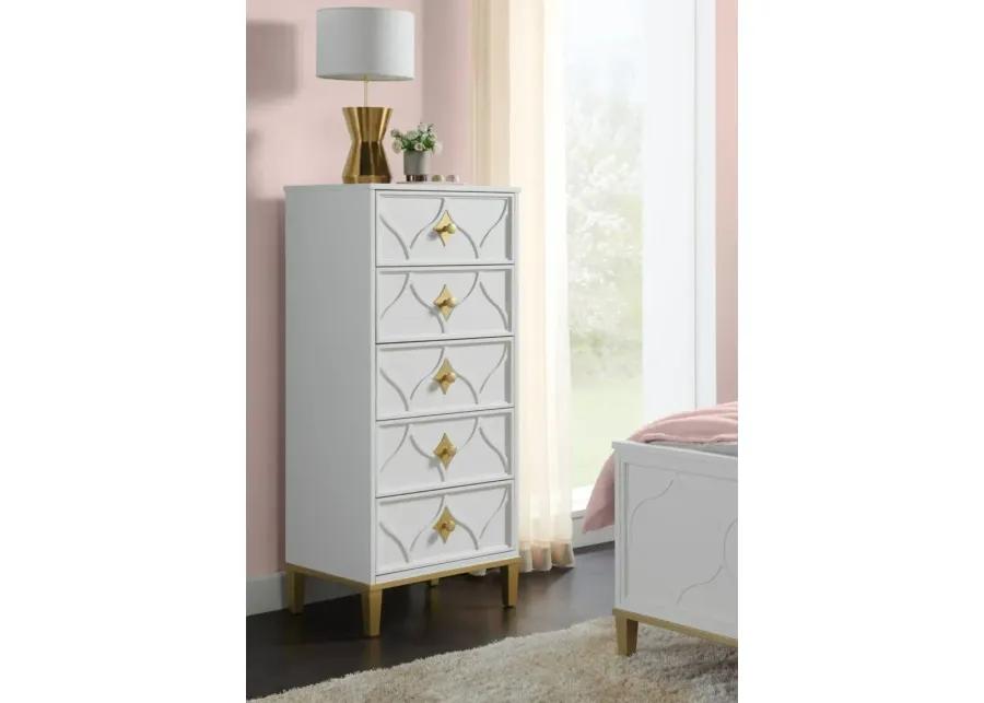 KIDS/TEENS EMMA 5-DRAWER LINGERIE CHEST IN WHITE & GOLD