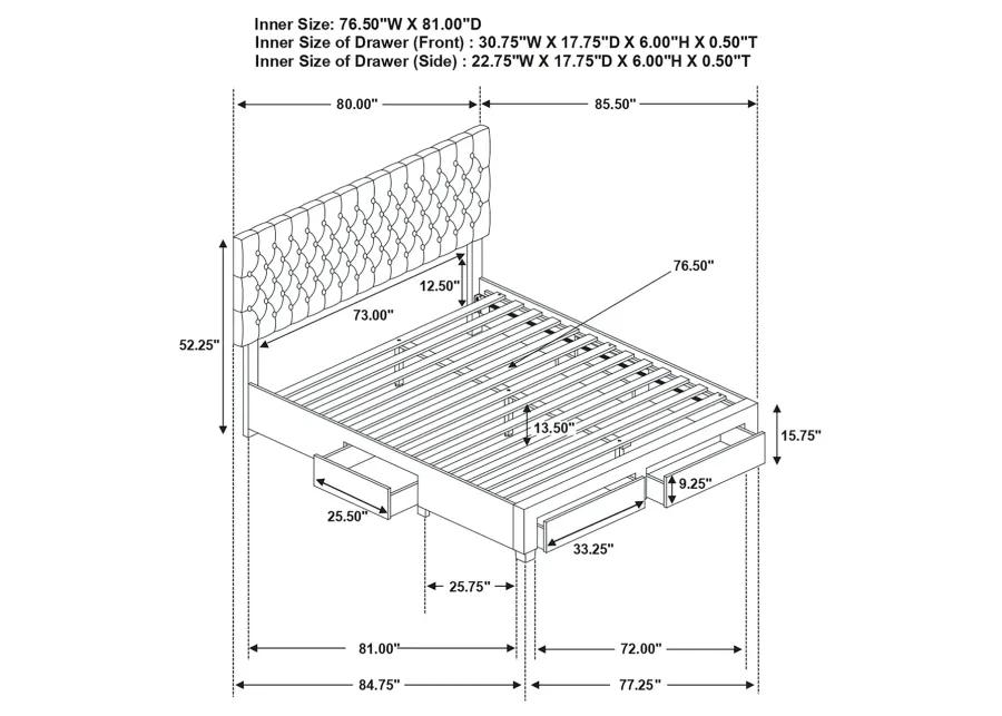 SOLEDAD E KING STORAGE BED GREY UPHOLSTERED BED