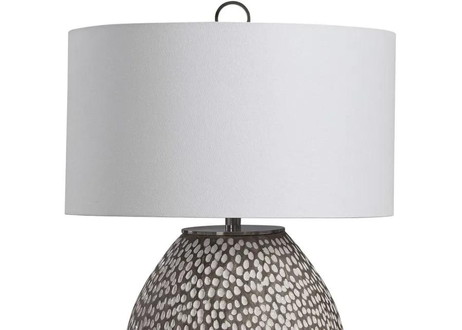 CYPRIEN RUSTIC GRAY/CRACKLED GLOSS WHITE TABLE LAMP