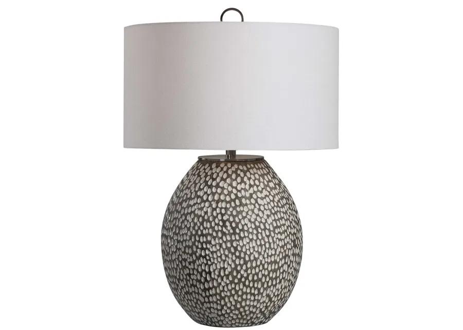 CYPRIEN RUSTIC GRAY/CRACKLED GLOSS WHITE TABLE LAMP