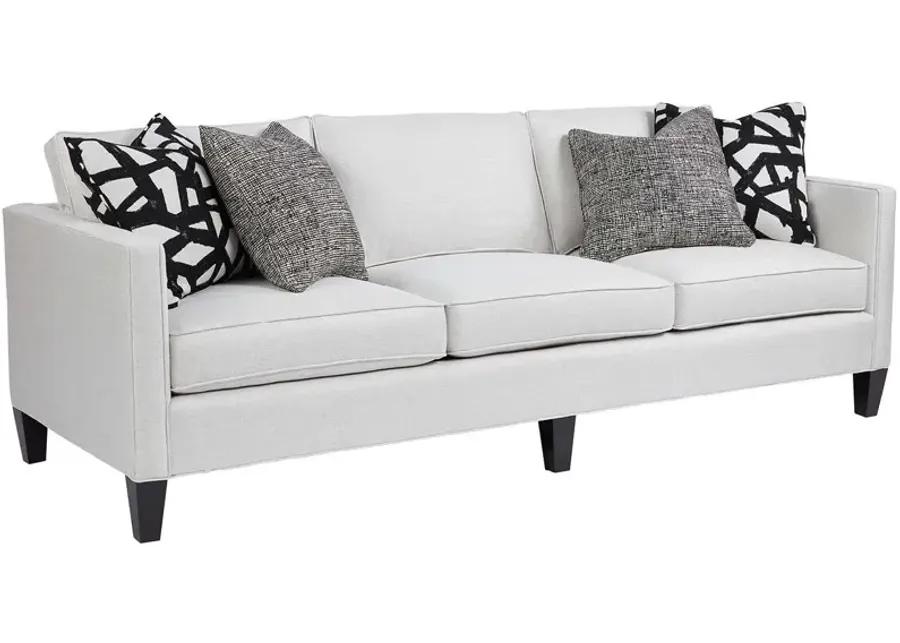 HARRISON MODERN SOFA, BODY IN CAROLINA IVORY, PILLOWS IN JUNO BLACK AND PAXTON CLASSIC, ONYX LEG FINISH, STANDARD UNIBLEND SEAT CUSHION CORES