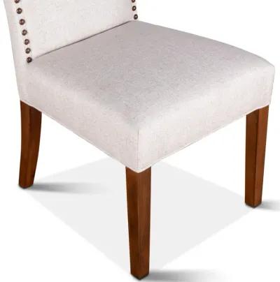 White Linen Fabric Upholstered Dining Chair with Nailhead Trim