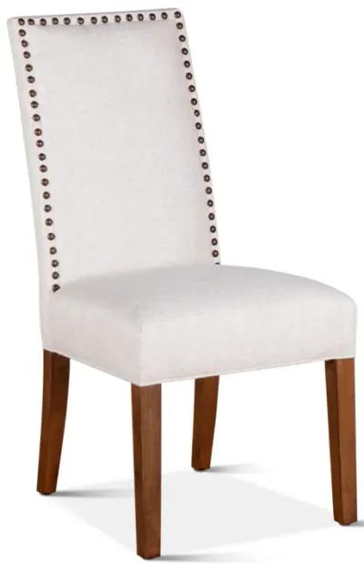 White Linen Fabric Upholstered Dining Chair with Nailhead Trim