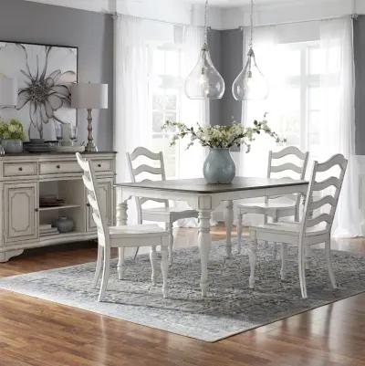 Liberty Furniture 5-Piece Antique White Weathered Bark Leg Dining Table Set with Ladder Back Side Chairs Magnolia Manor