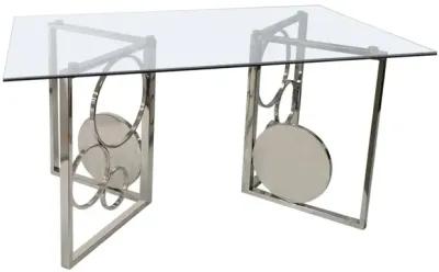 Bruna Contemporary 60 Inch Glass Top Dining Table with Dual Steel Base Set