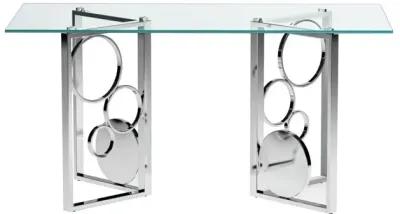 Bruna Contemporary 60 Inch Glass Top Dining Table with Dual Steel Base Set