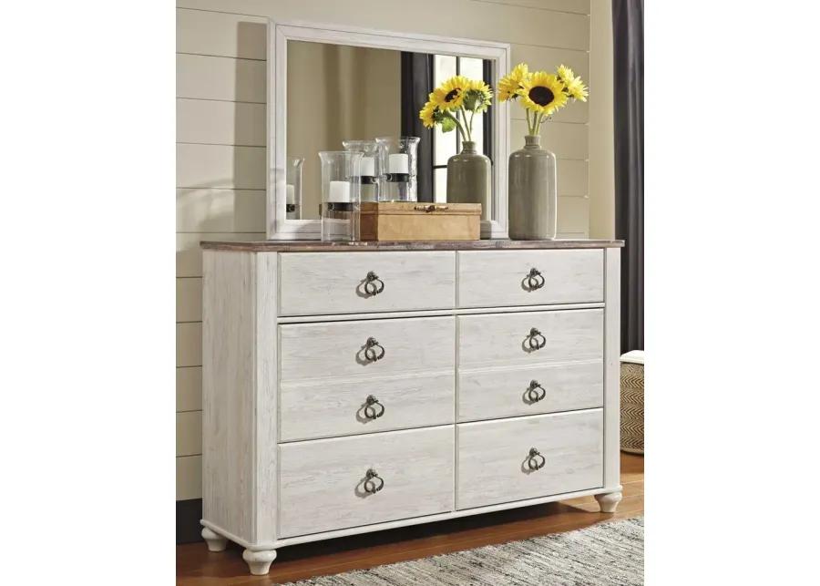 WILLOWTON DRESSER AND MIRROR WHITEWASH SIGNATURE DESIGN