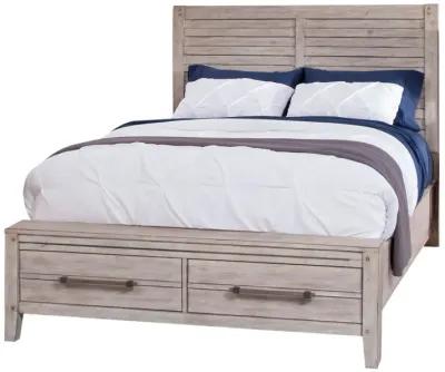 AURORA WHITEWASH 3-PIECE BEDROOM SET - QUEEN PANEL BED WITH STORAGE FOOTBOARD, DRESSER & MIRROR