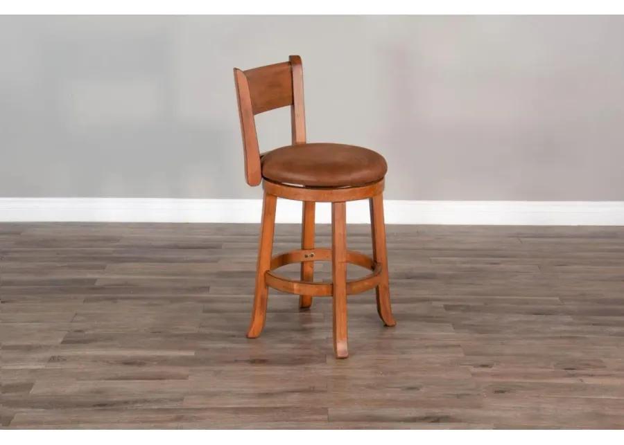 SEDONA RUSTIC OAK 24 INCH SWIVEL BAR COUNTER HEIGHT STOOL WITH CUSHIONED SEAT & BACK