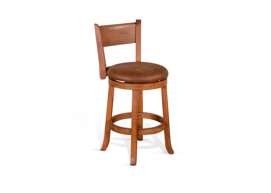 SEDONA RUSTIC OAK 24 INCH SWIVEL BAR COUNTER HEIGHT STOOL WITH CUSHIONED SEAT & BACK