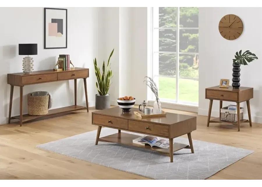 MID CENTURY MODERN 2-DRAWER COFFEE TABLE IN CINNAMON