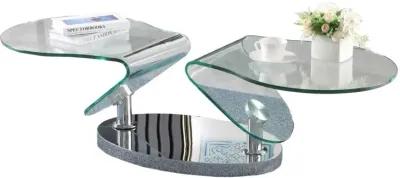 Chintaly Contemporary Motion Glass Top Cocktail Table with Steel Base