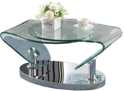 Chintaly Contemporary Motion Glass Top Cocktail Table with Steel Base