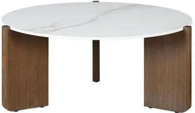 ELISSA MARBLEIZED SINTERED STONE TOP COCKTAIL TABLE WITH WOODEN BASE