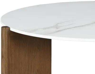 ELISSA MARBLEIZED SINTERED STONE TOP COCKTAIL TABLE WITH WOODEN BASE