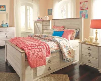 Ashley Willowton Full Panel Bed with 2 Storage Drawers Whitewash