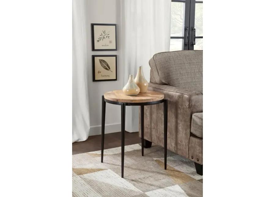 FLORENCE 22 INCH SOLID WOOD & METAL ROUND END TABLE IN LIGHT MANGO & BLACK