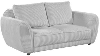 CHARLESTON GREY MODERN LOVESEAT WITH CHANNEL PATTERN & WOODEN LEGS