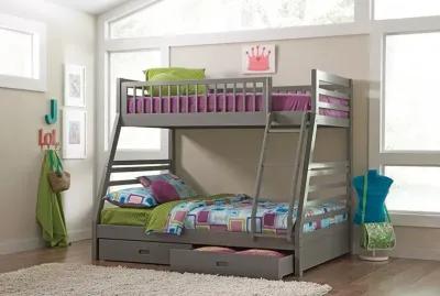 Ashton 2-Drawer Wood Twin Over Full Bunk Bed Grey