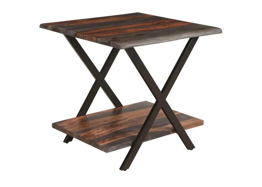 FORREST RUSTIC INDUSTRIAL STYLE ACCENT SIDE END TABLE FOR LIVINGROOM OFFICE - DARK SOLID SHEESHAM WOOD AND IRON