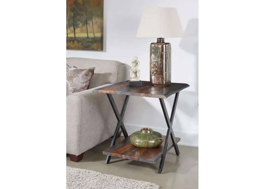 FORREST RUSTIC INDUSTRIAL STYLE ACCENT SIDE END TABLE FOR LIVINGROOM OFFICE - DARK SOLID SHEESHAM WOOD AND IRON