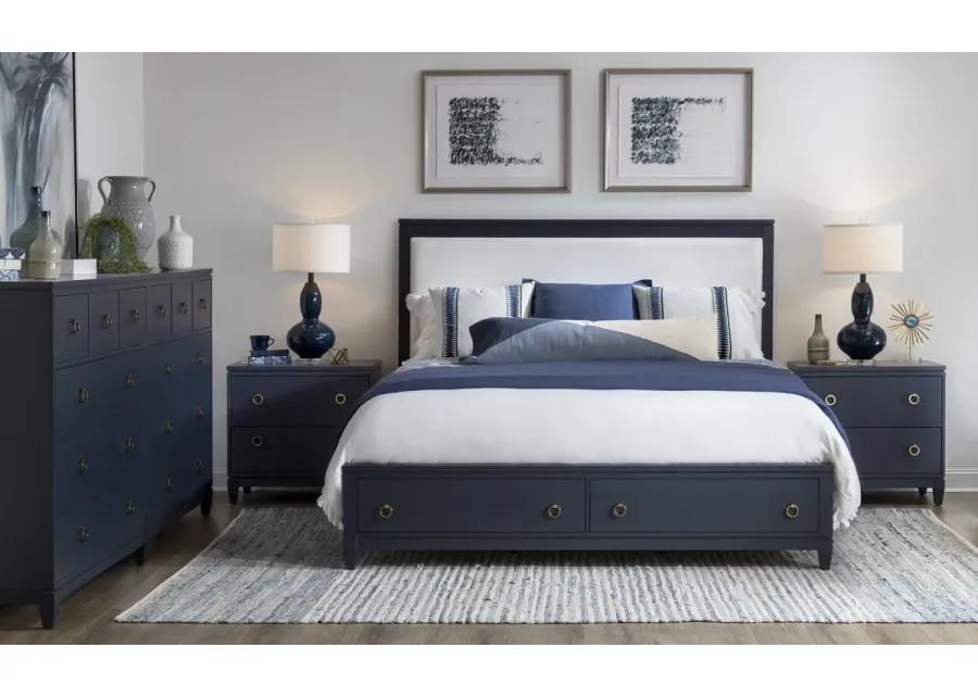 COMPLETE UPHOLSTERED BED WITH STORAGE KING BLUE FINISH - SUMMERLAND INKWELL