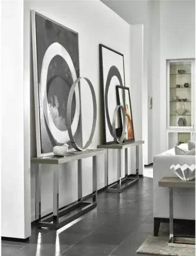 MODERN WYATT FLINT/STAINLESS STEEL SOFA CONSOLE TABLE