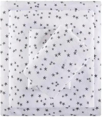 Olliix Intelligent Design Twin XL Grey Stars Cozy Soft Cotton Novelty Print Flannel Sheet Set