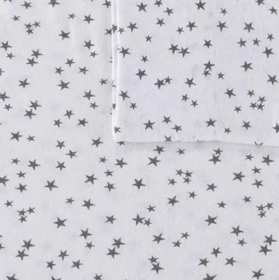 Olliix Intelligent Design Twin XL Grey Stars Cozy Soft Cotton Novelty Print Flannel Sheet Set